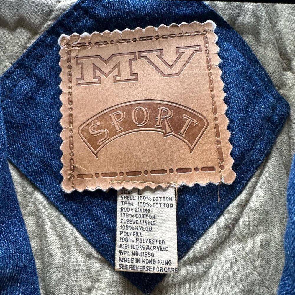 Vintage MV Sport MID TECH Eagle Denim Varsity Jacket Men Sz L Quilted Lined Blue - Picture 11 of 11